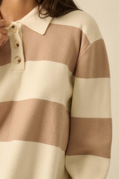 Advantage Line Striped Knit Collared Rugby Sweater