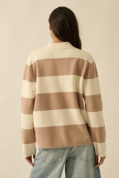 Advantage Line Striped Knit Collared Rugby Sweater