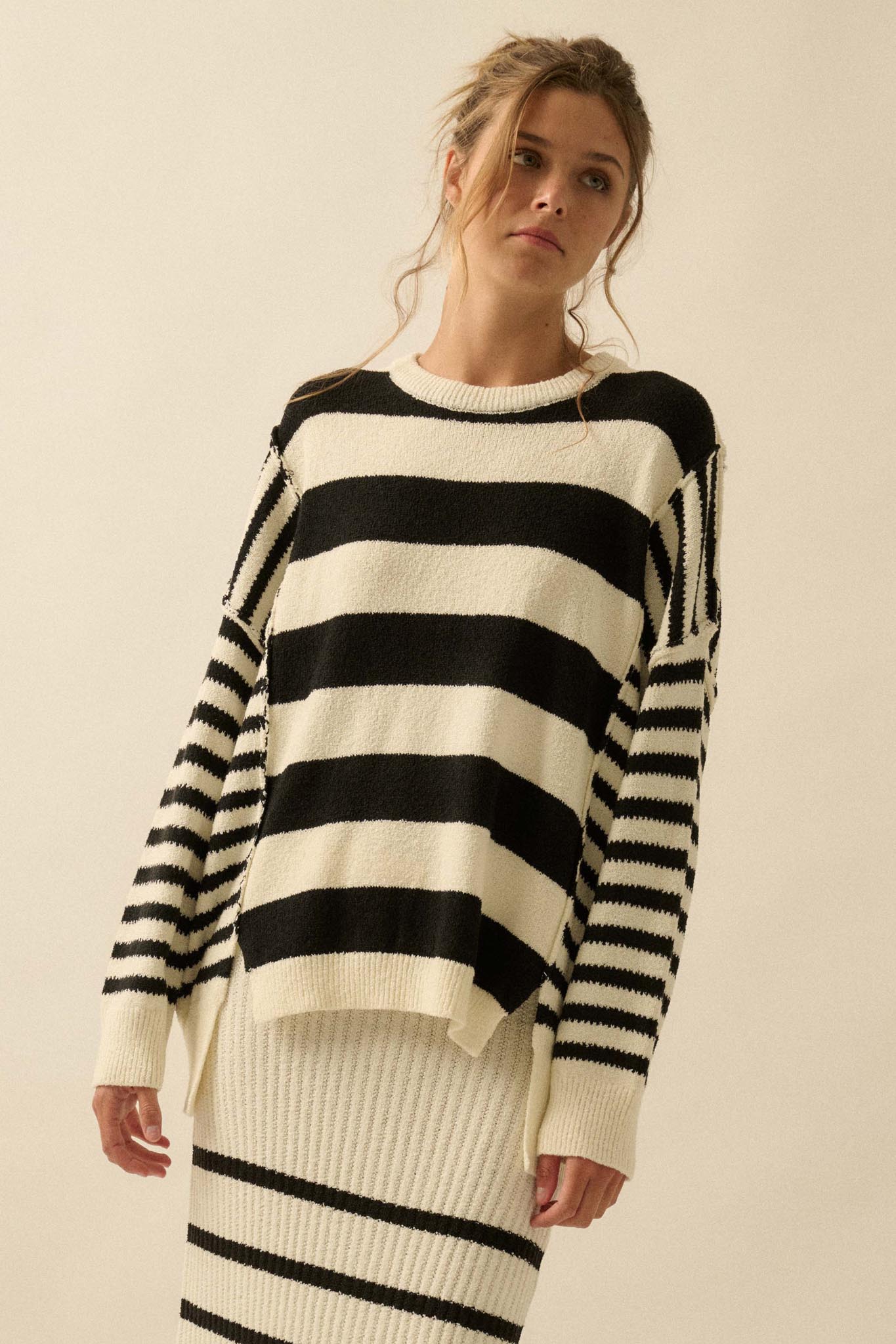Promise the Label Paneled Striped Sweater