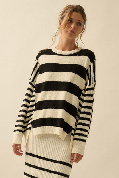 Promise the Label Paneled Striped Sweater