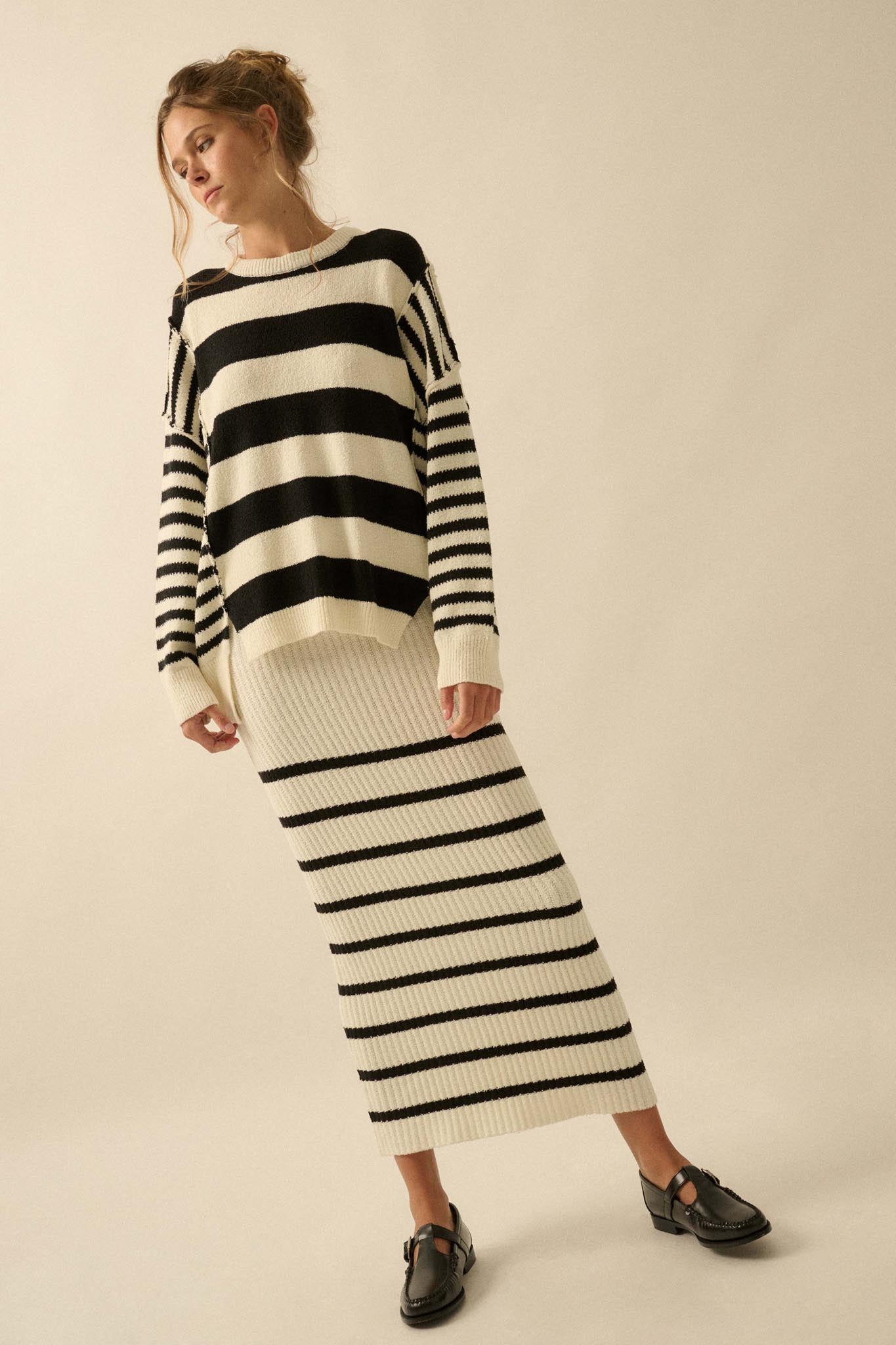 Promise the Label Paneled Striped Sweater