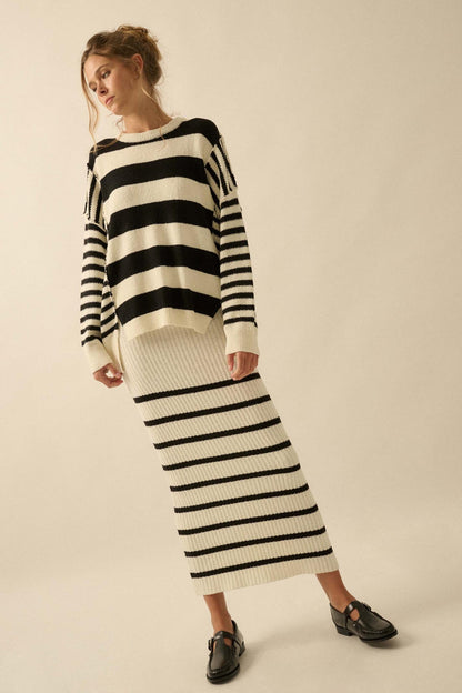 Promise the Label Paneled Striped Sweater
