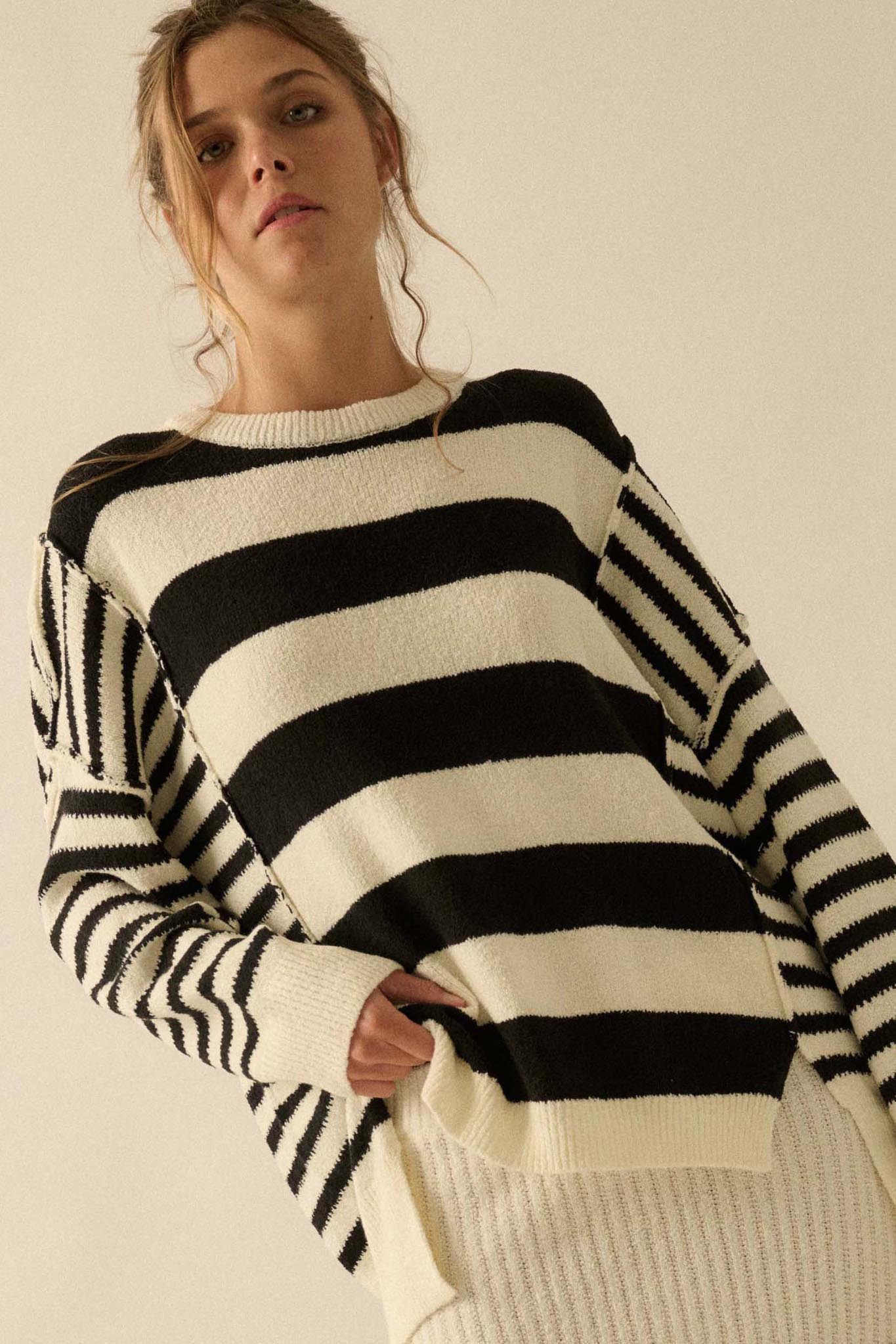 Promise the Label Paneled Striped Sweater