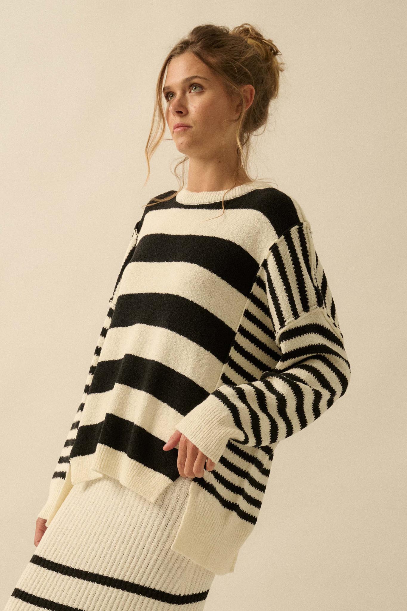 Promise the Label Paneled Striped Sweater