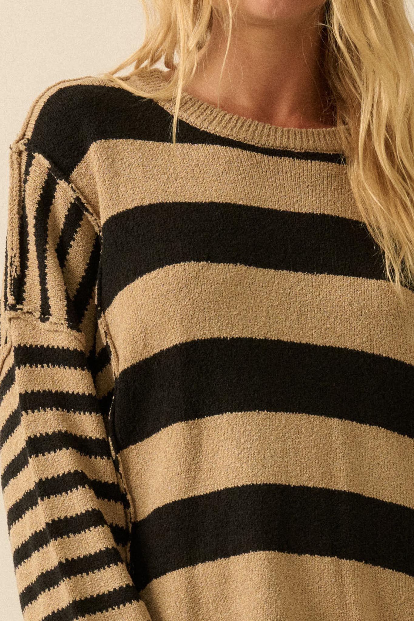 Promise the Label Paneled Striped Sweater