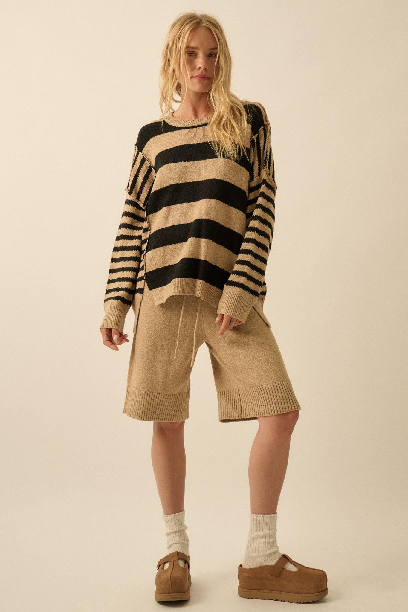 Promise the Label Paneled Striped Sweater