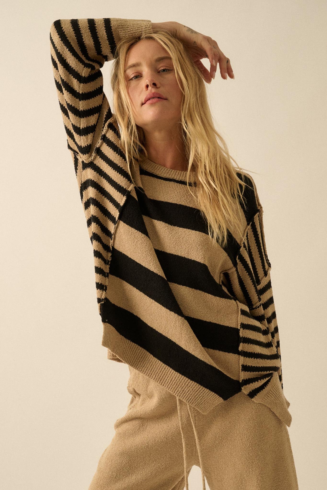 Promise the Label Paneled Striped Sweater
