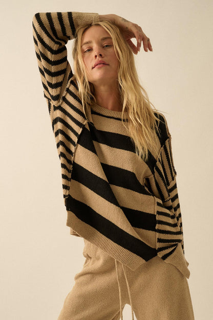 Promise the Label Paneled Striped Sweater
