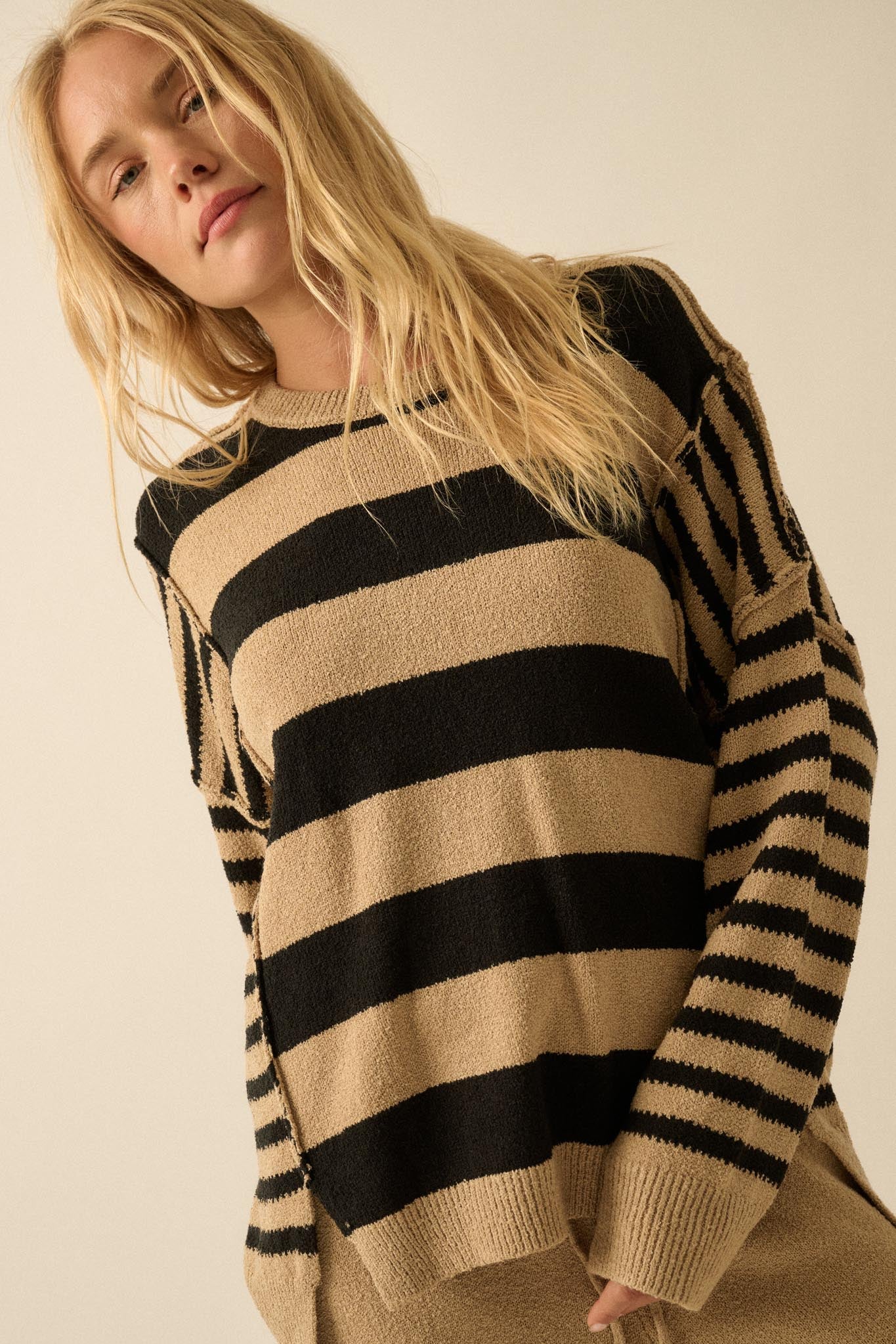 Promise the Label Paneled Striped Sweater