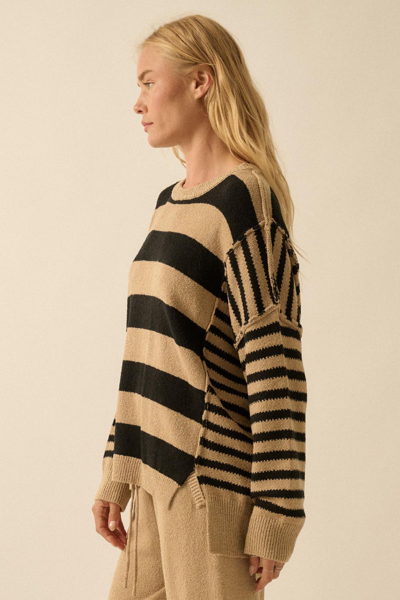 Promise the Label Paneled Striped Sweater