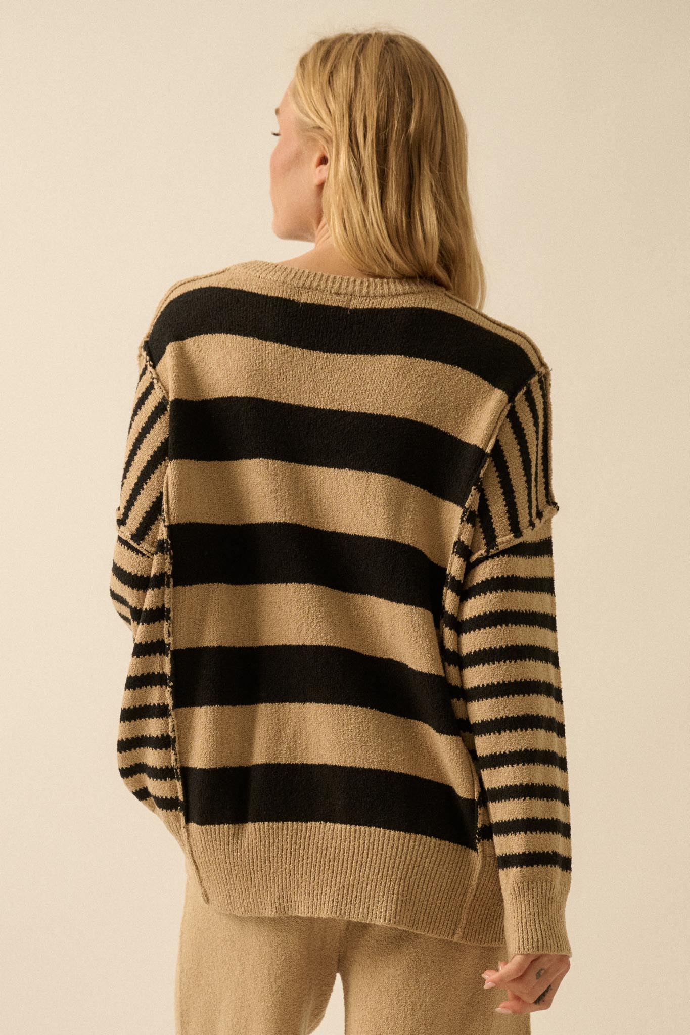 Promise the Label Paneled Striped Sweater