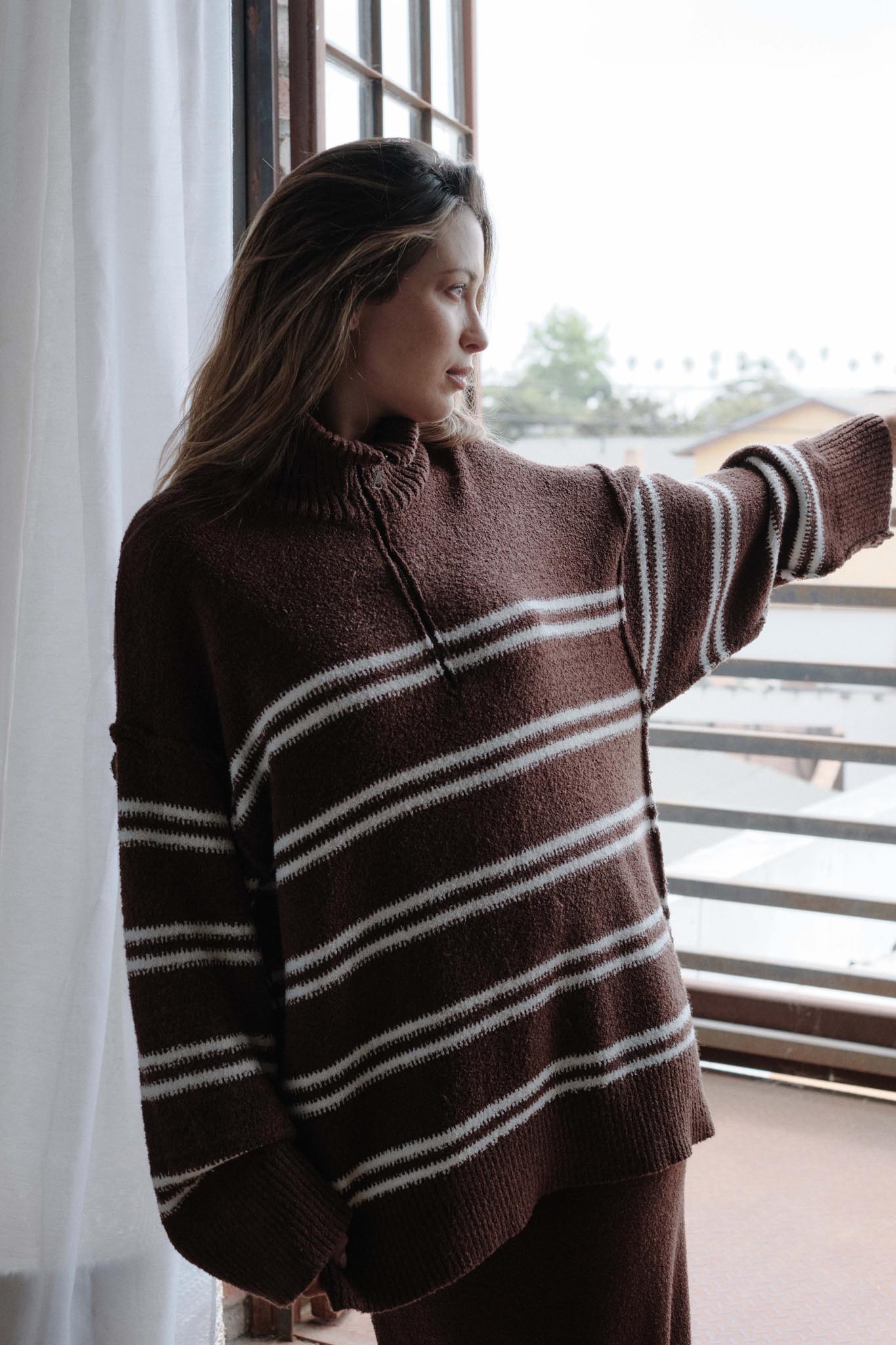 Promise the Label Striped Knit Quarter-Zip Sweater