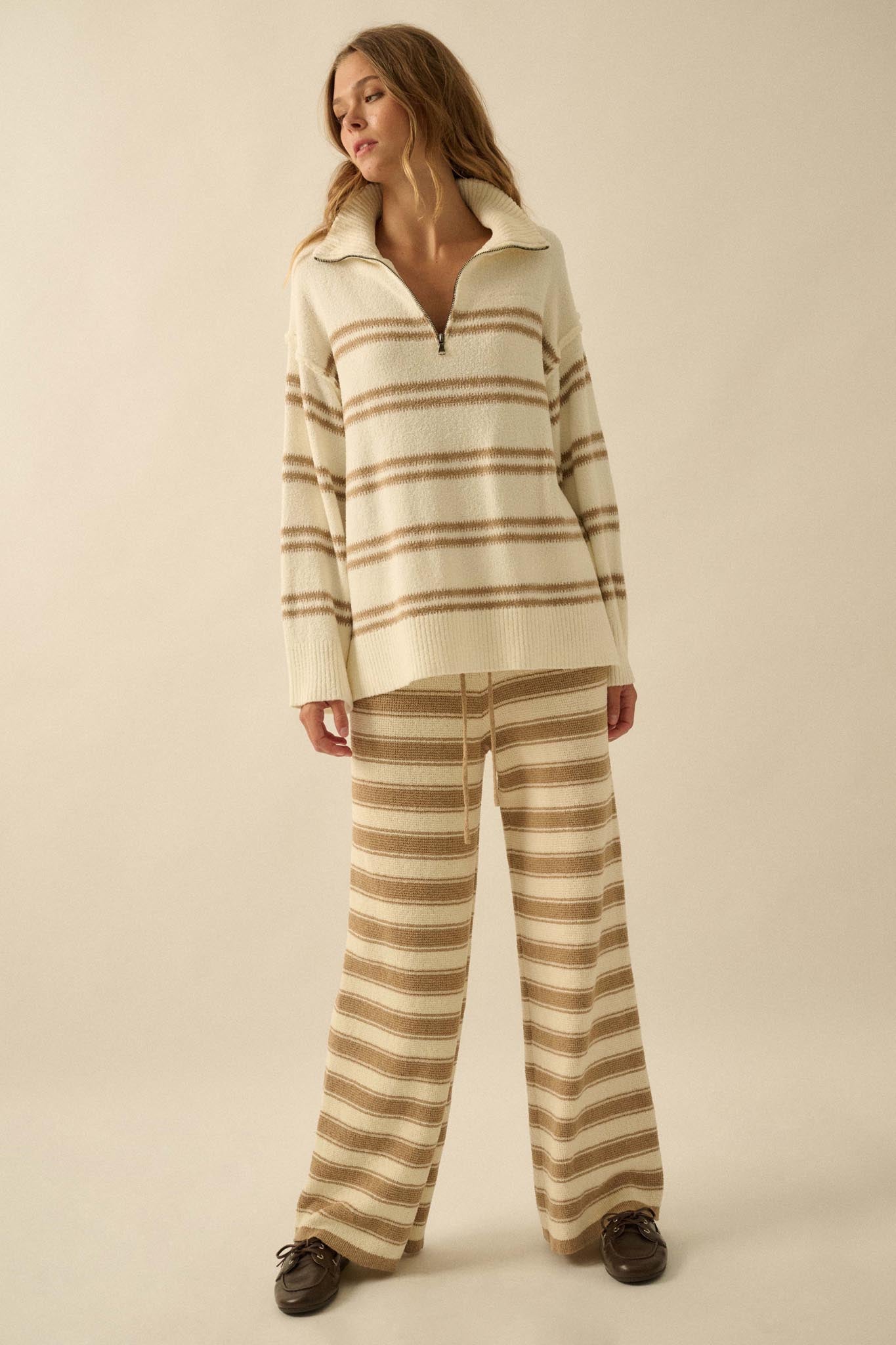 Promise the Label Striped Knit Quarter-Zip Sweater