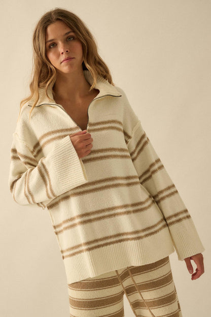Promise the Label Striped Knit Quarter-Zip Sweater