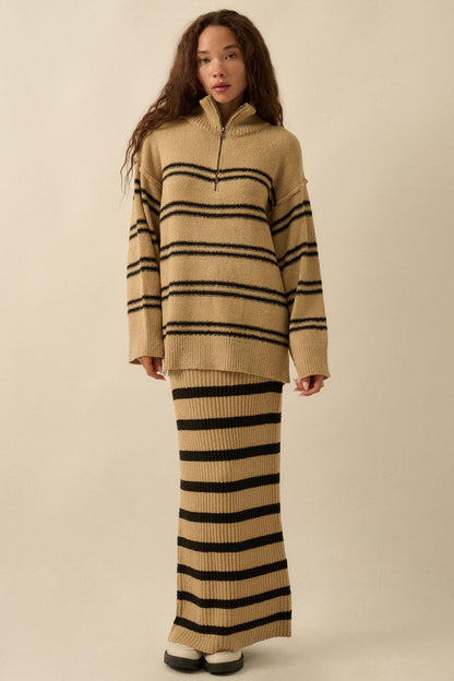 Promise the Label Striped Knit Quarter-Zip Sweater