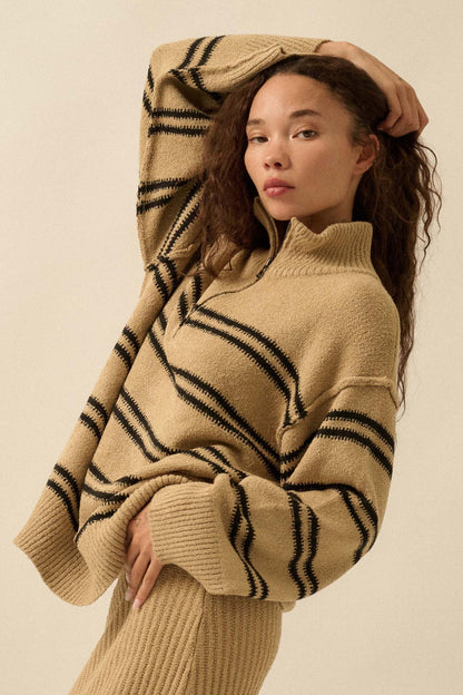 Promise the Label Striped Knit Quarter-Zip Sweater