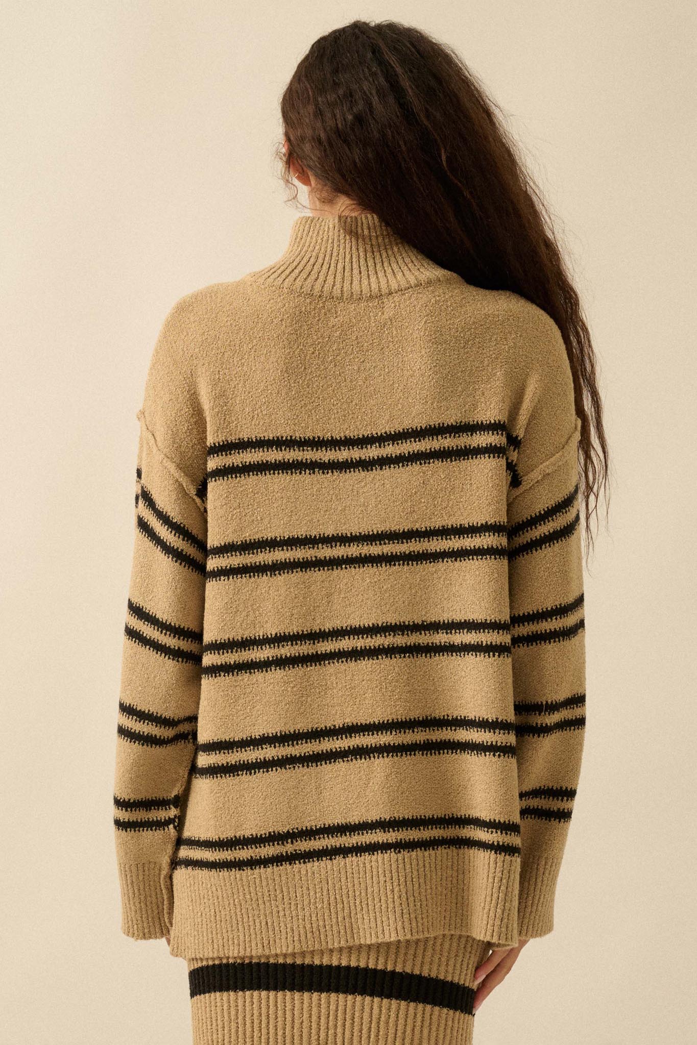 Promise the Label Striped Knit Quarter-Zip Sweater