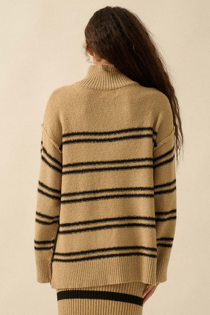 Promise the Label Striped Knit Quarter-Zip Sweater