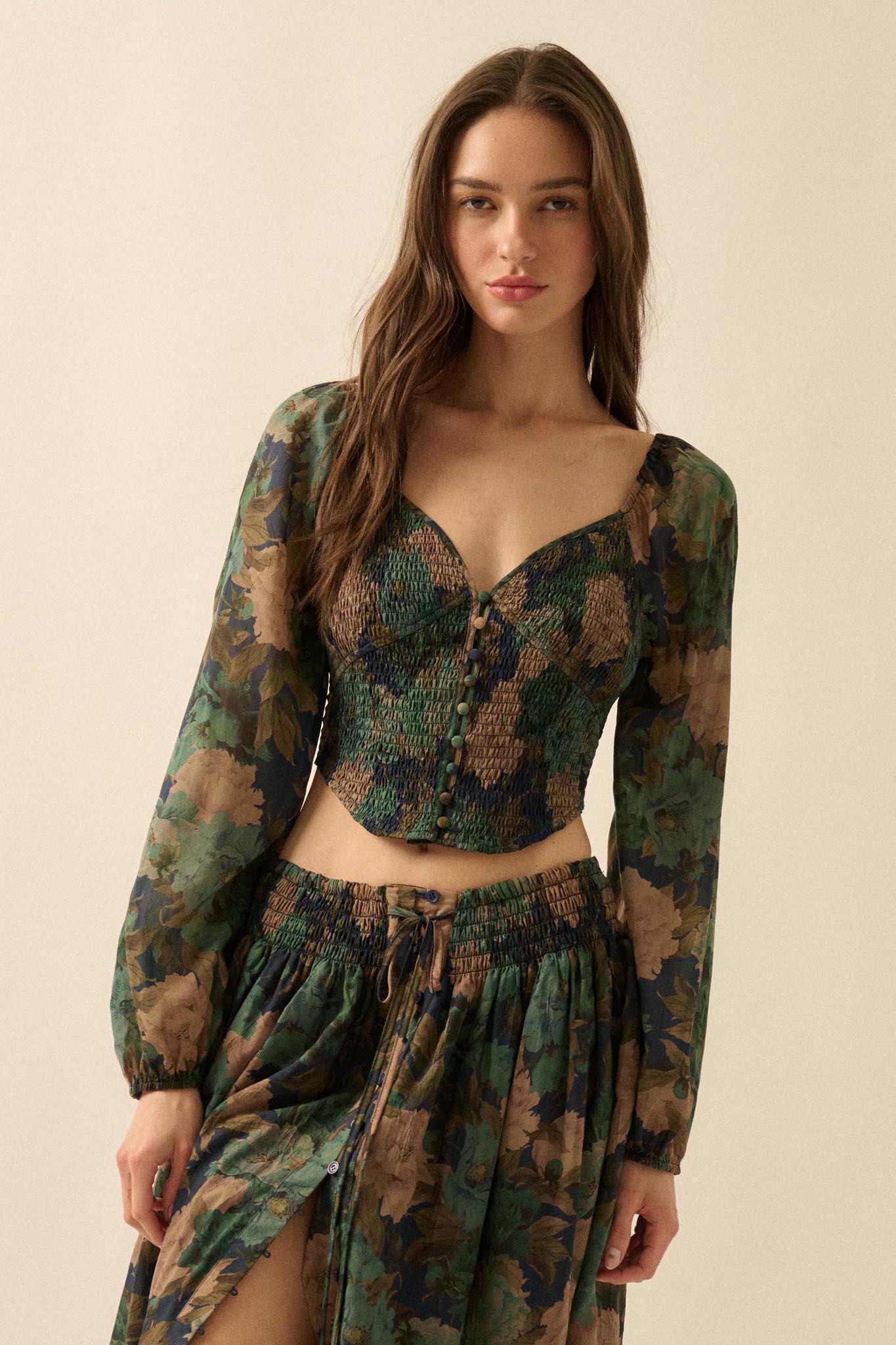 Perfumed Potpourri Smocked Sweetheart Peasant Top