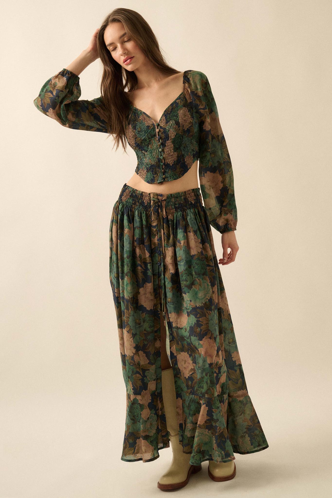 Perfumed Potpourri Smocked Sweetheart Peasant Top