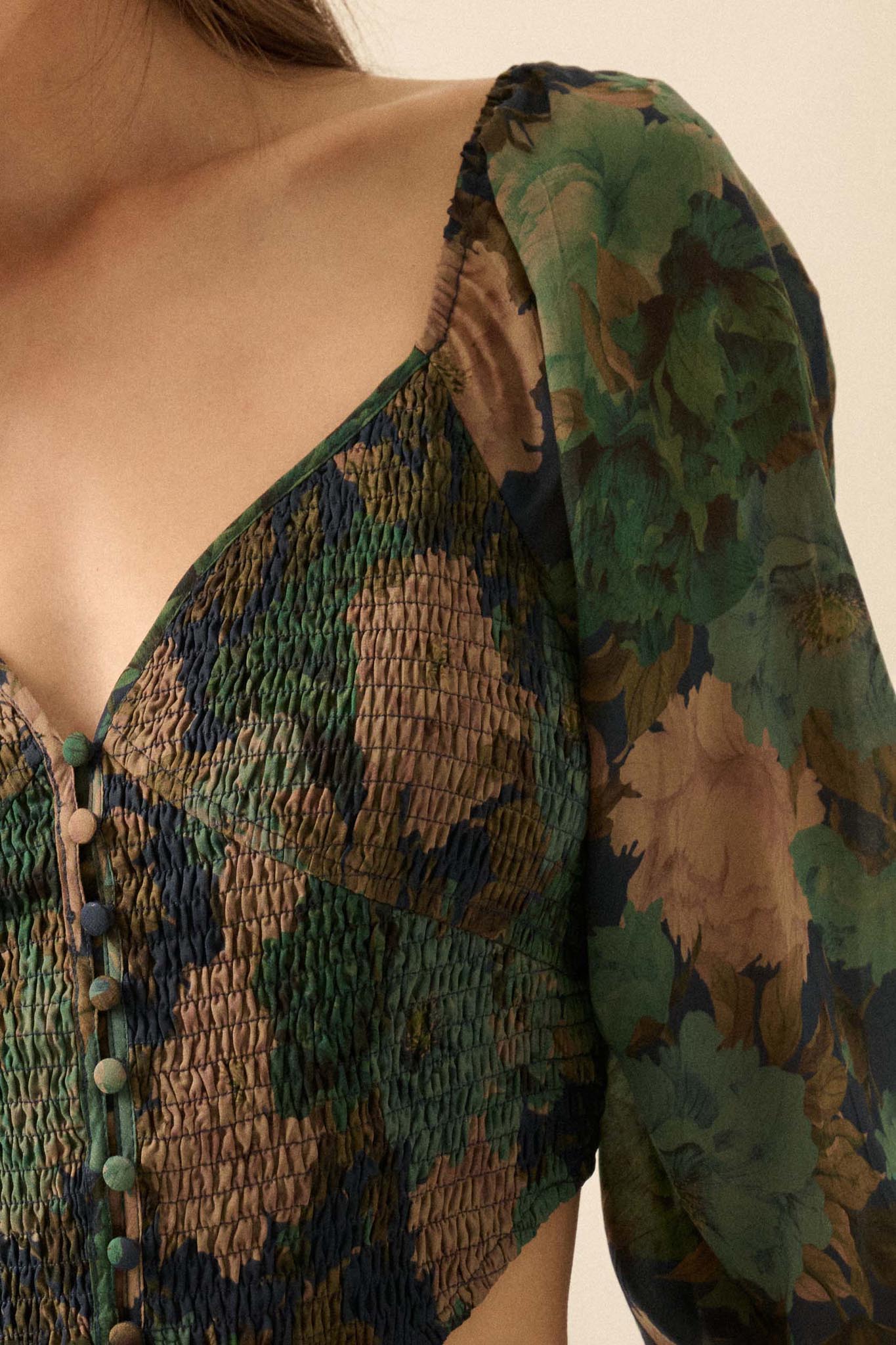 Perfumed Potpourri Smocked Sweetheart Peasant Top