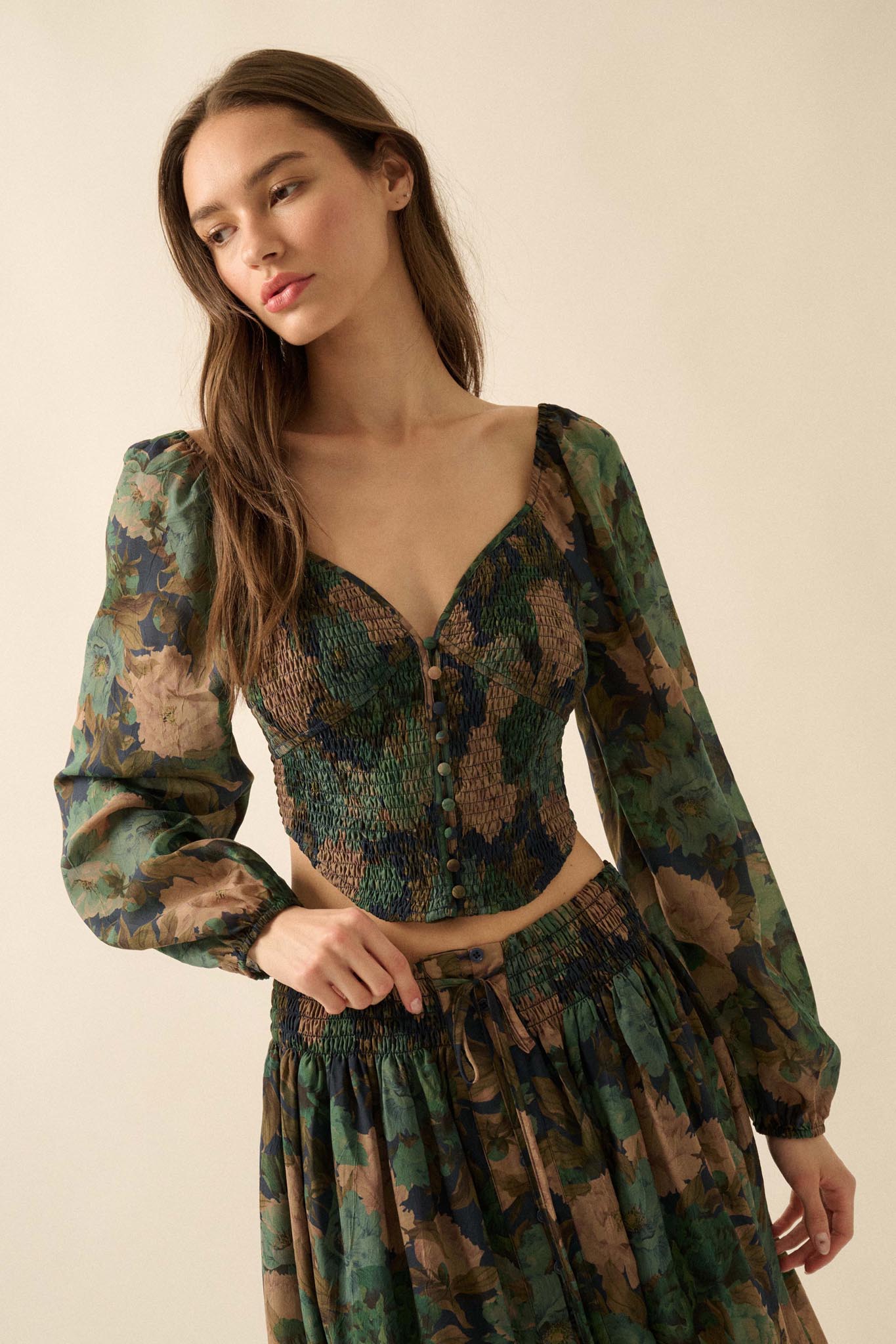 Perfumed Potpourri Smocked Sweetheart Peasant Top