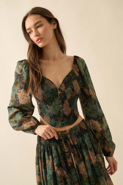 Perfumed Potpourri Smocked Sweetheart Peasant Top