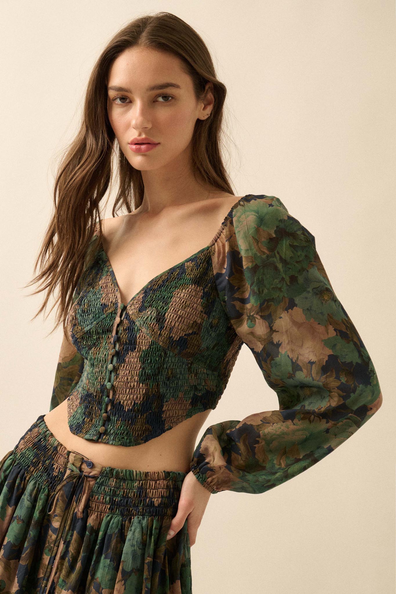 Perfumed Potpourri Smocked Sweetheart Peasant Top