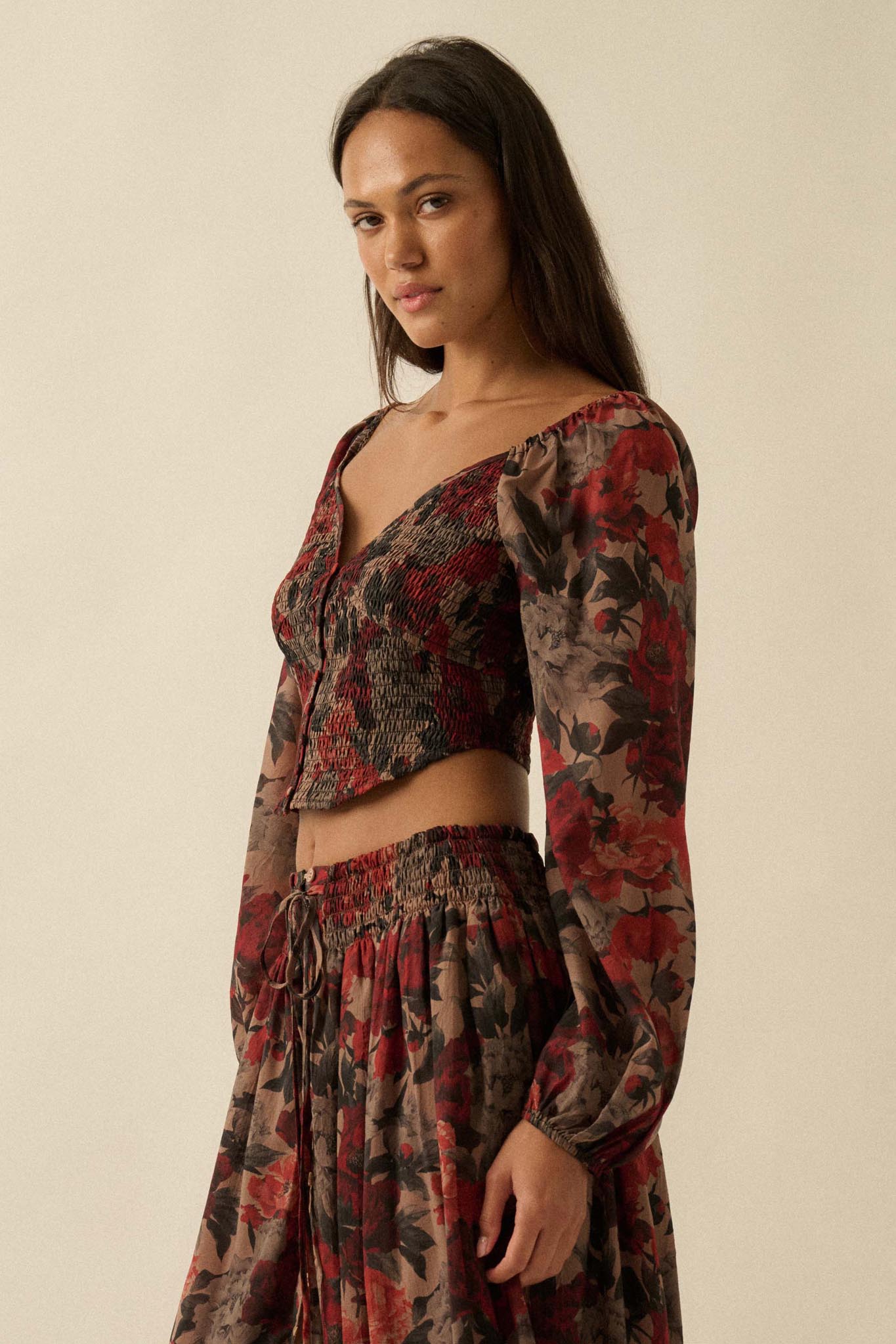 Perfumed Potpourri Smocked Sweetheart Peasant Top