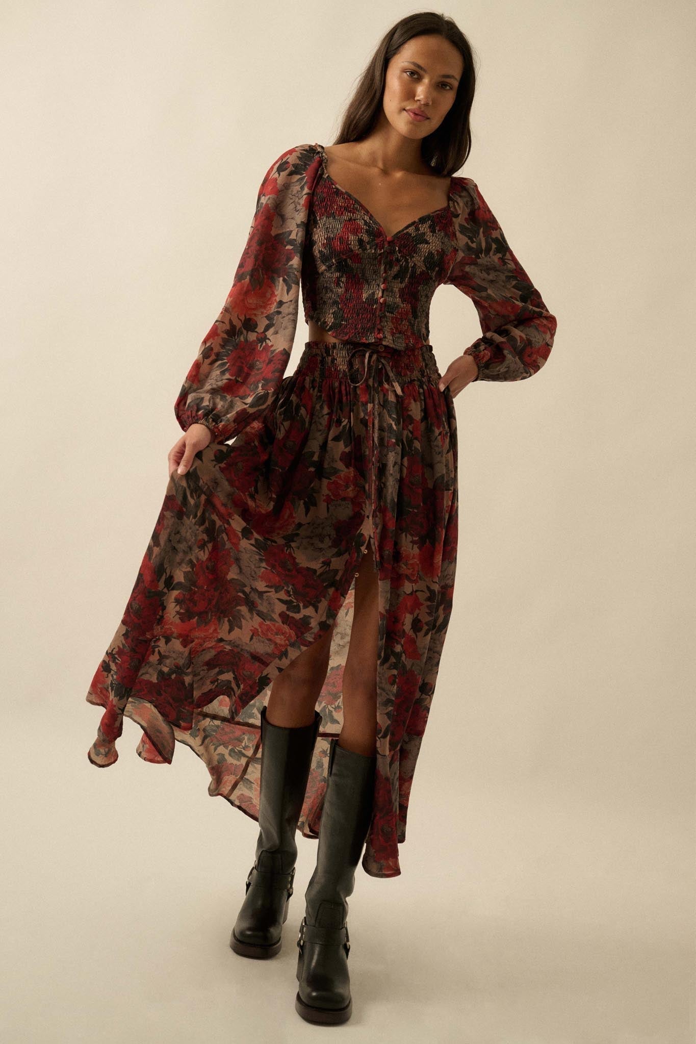Perfumed Potpourri Smocked Sweetheart Peasant Top