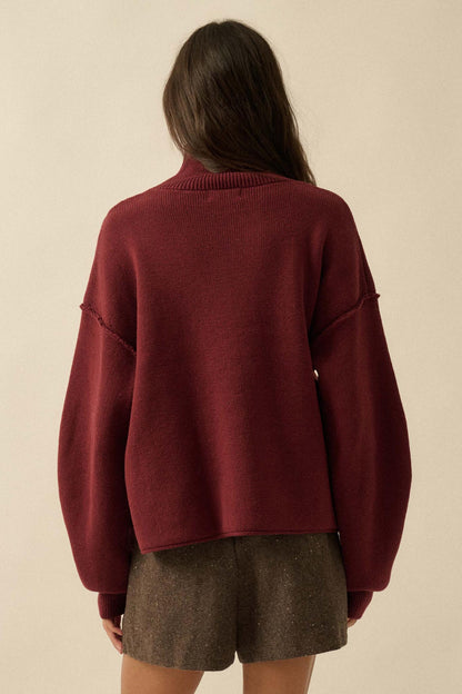 Me Time Paneled Exposed-Seam Mock-Neck Sweater