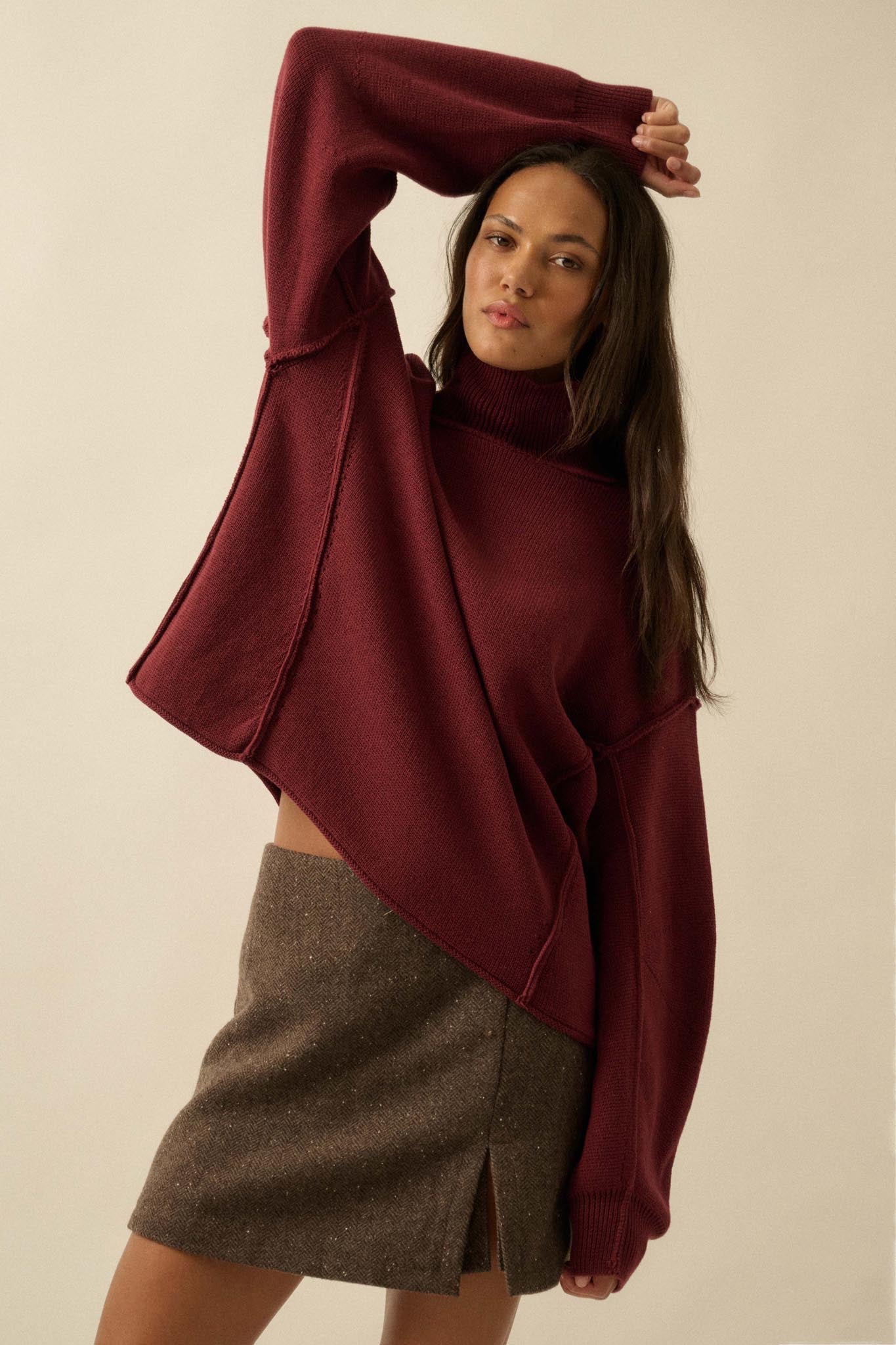 Me Time Paneled Exposed-Seam Mock-Neck Sweater