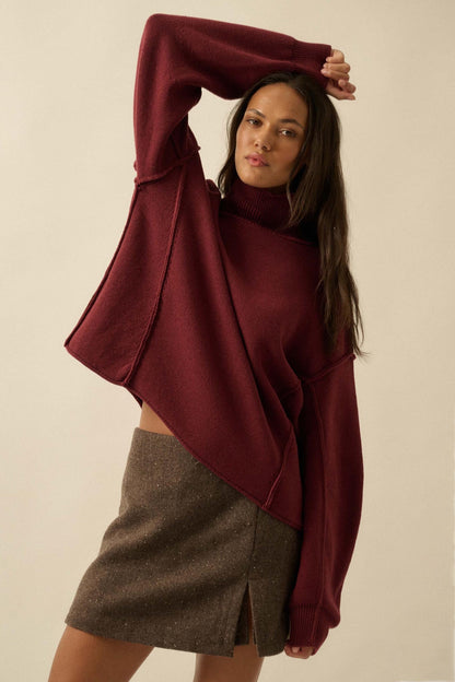 Me Time Paneled Exposed-Seam Mock-Neck Sweater