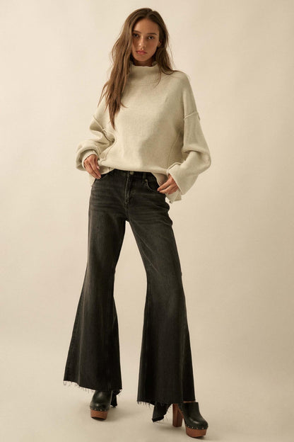 Me Time Paneled Exposed-Seam Mock-Neck Sweater