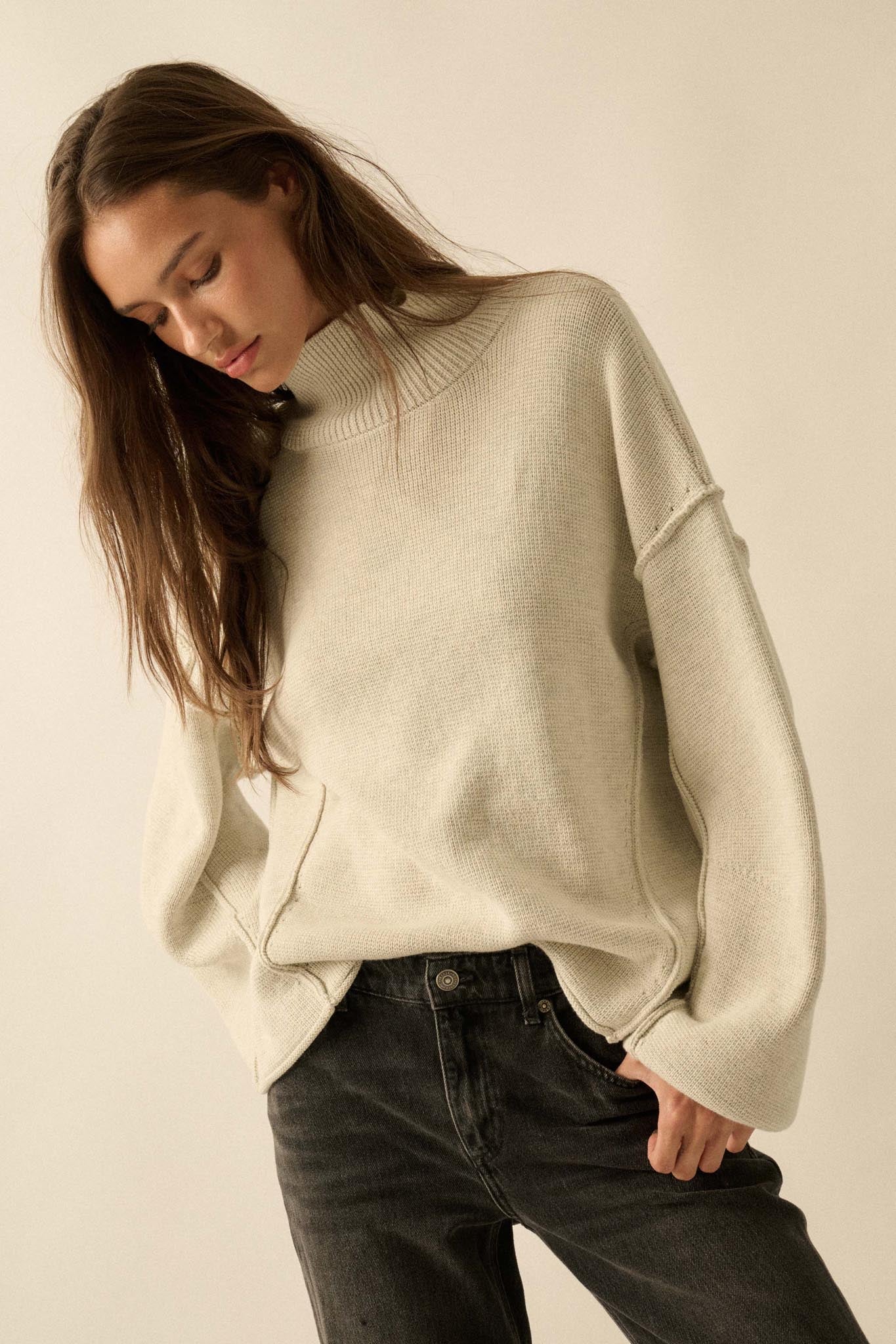 Me Time Paneled Exposed-Seam Mock-Neck Sweater