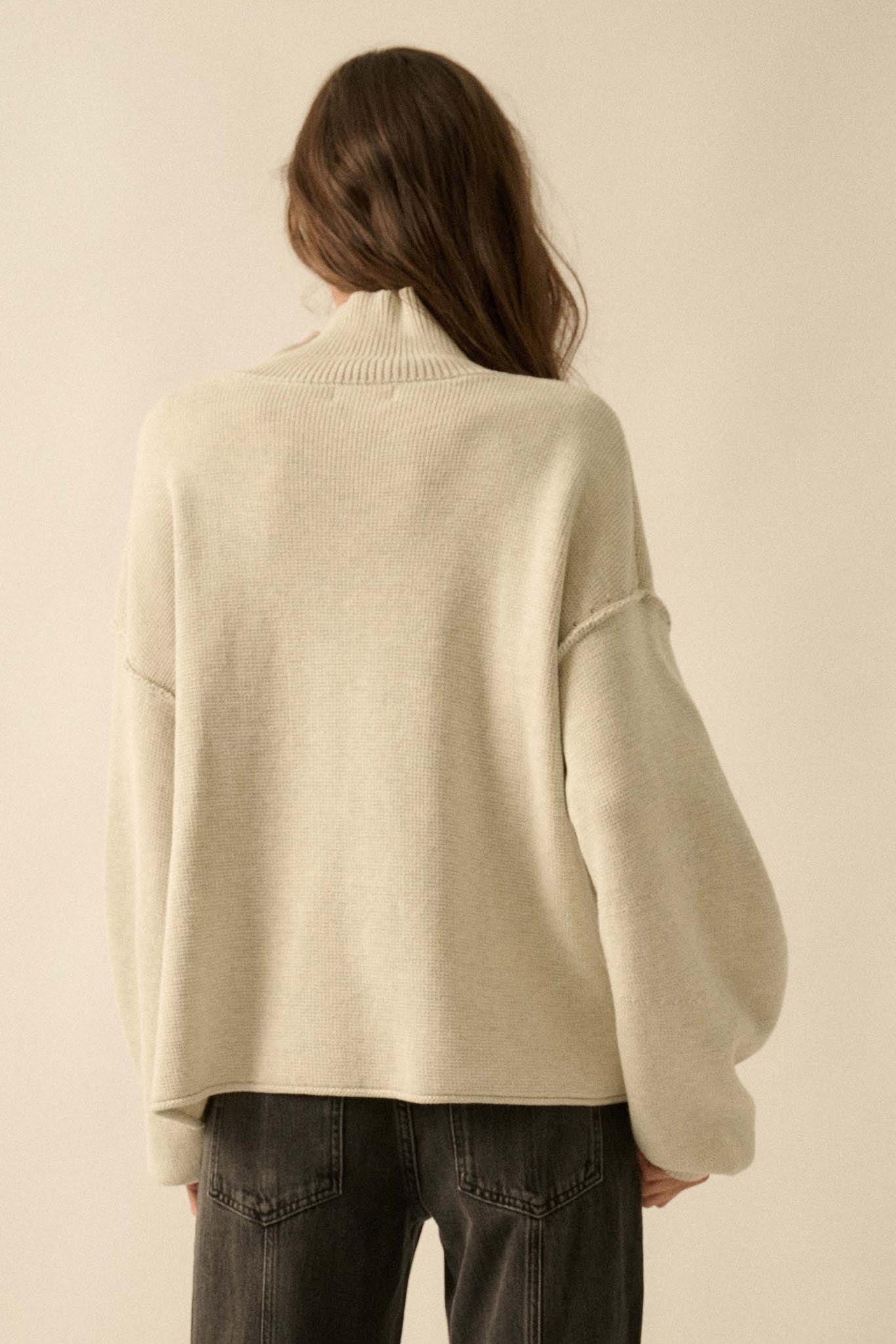 Me Time Paneled Exposed-Seam Mock-Neck Sweater