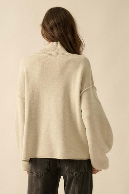 Me Time Paneled Exposed-Seam Mock-Neck Sweater