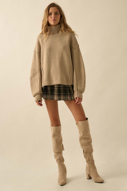 Me Time Paneled Exposed-Seam Mock-Neck Sweater