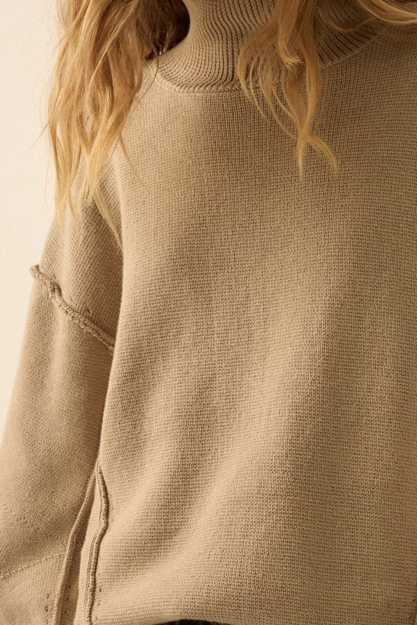 Me Time Paneled Exposed-Seam Mock-Neck Sweater