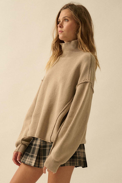 Me Time Paneled Exposed-Seam Mock-Neck Sweater
