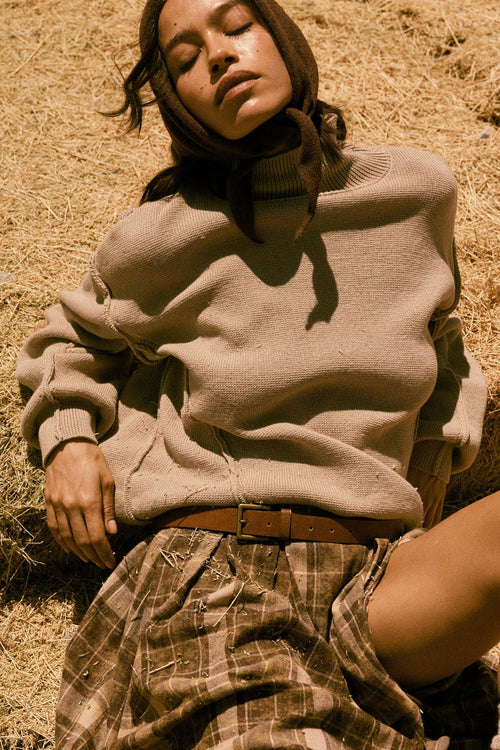 Me Time Paneled Exposed-Seam Mock-Neck Sweater