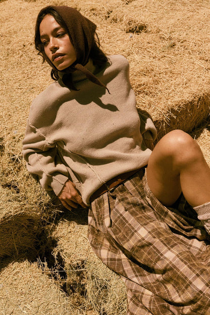 Me Time Paneled Exposed-Seam Mock-Neck Sweater