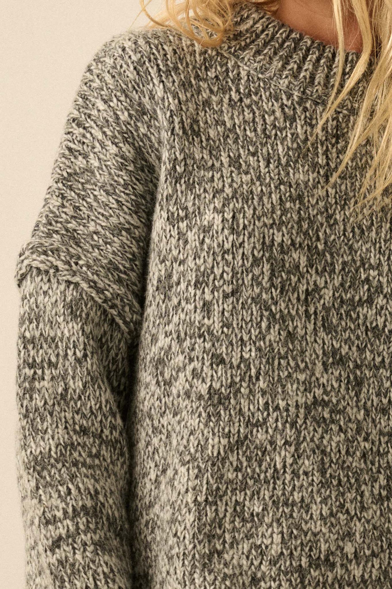 Seams to Me Marled Knit Stitch-Detail Sweater