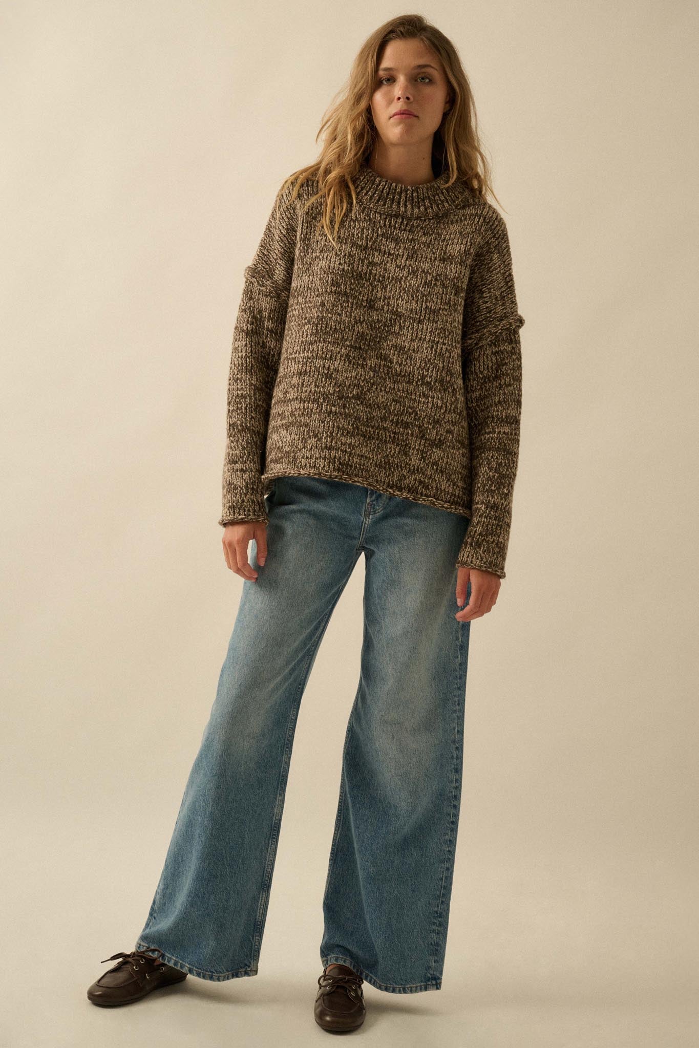Seams to Me Marled Knit Stitch-Detail Sweater