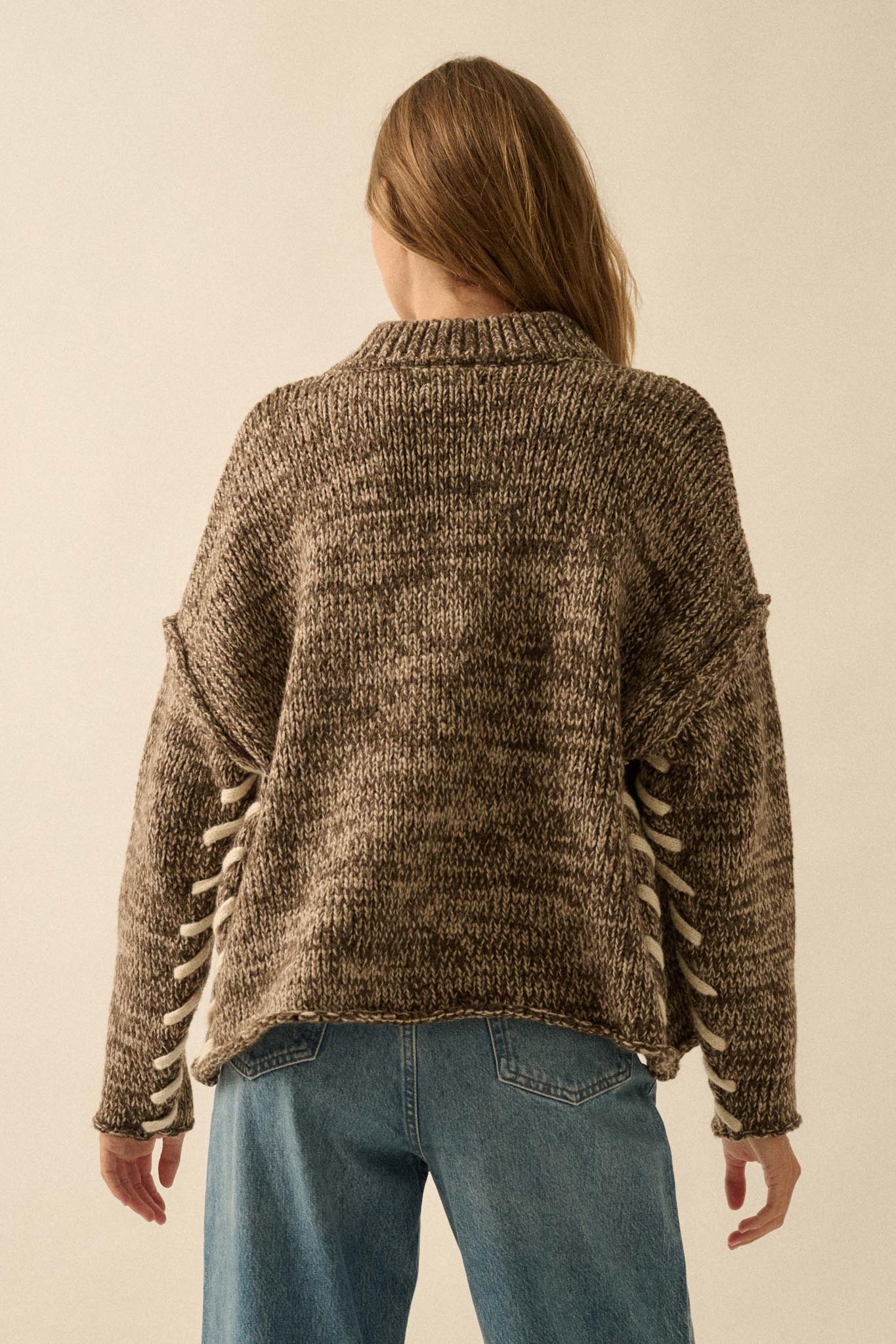 Seams to Me Marled Knit Stitch-Detail Sweater