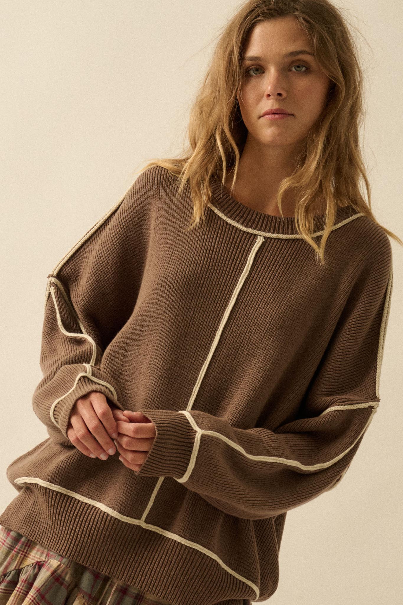 Best Life Exposed-Seam Ribbed Knit Sweater