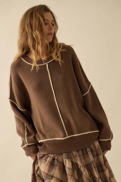 Best Life Exposed-Seam Ribbed Knit Sweater