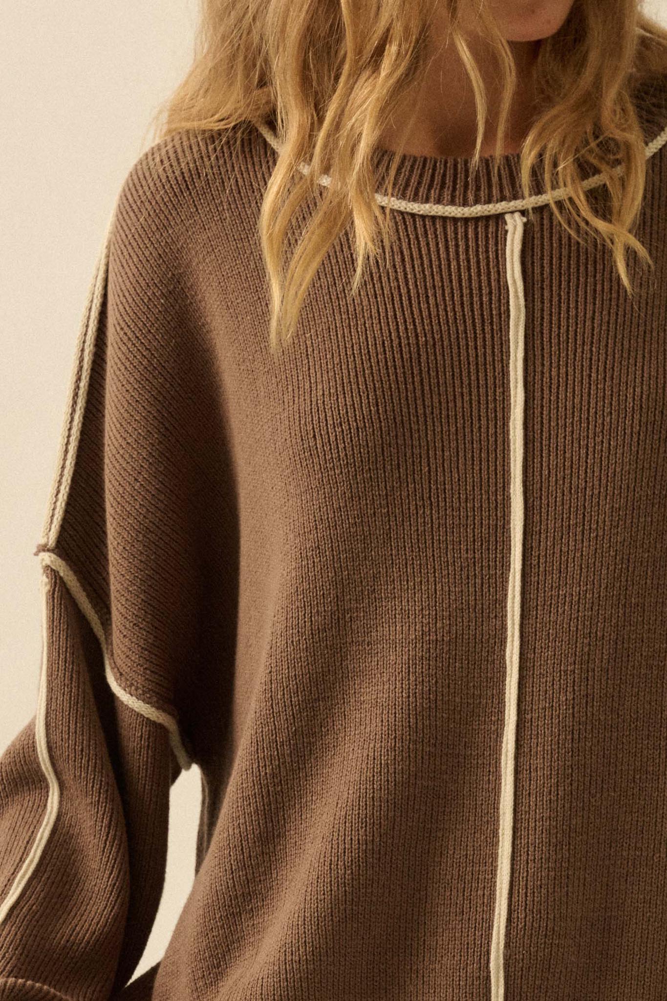 Best Life Exposed-Seam Ribbed Knit Sweater