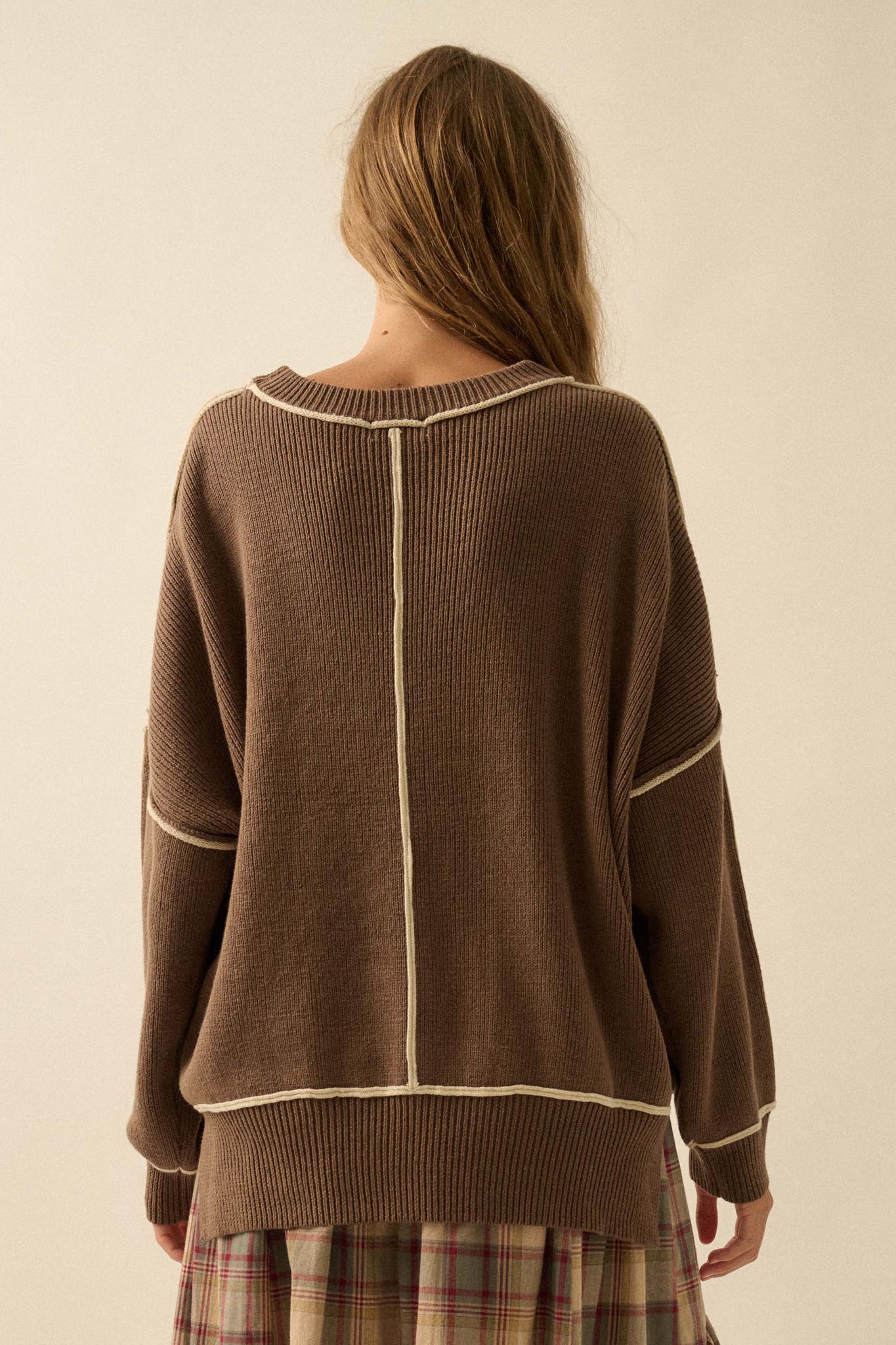 Best Life Exposed-Seam Ribbed Knit Sweater