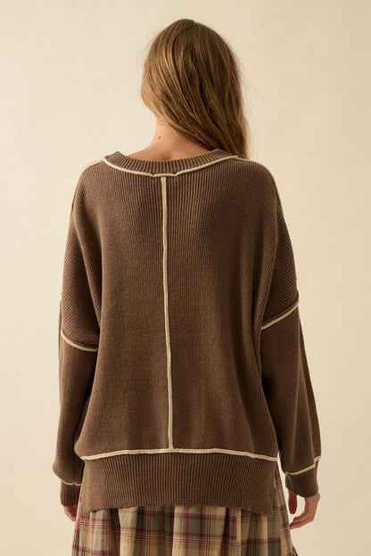 Best Life Exposed-Seam Ribbed Knit Sweater